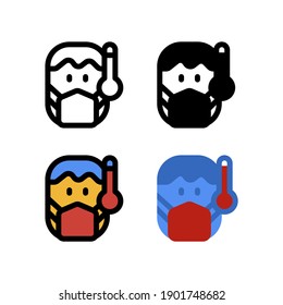 Icono de enfermedad por fiebre y dolor de cabeza, logotipo e ilustración Vector