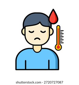 Fiebre o temperatura corporal alta sobre fondo blanco.