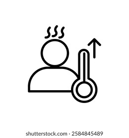 Fever, high temperature icon set in thin line outline style and linear vector sign