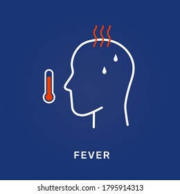 Fever icon with high body temperature on the thermometer - vector illustration of one of the main symptoms of coronavirus COVID19. Sick flu patient infographic poster. Corona virus symptom from SET1