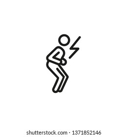 Fever line icon. Man suffering from bellyache, lightning sign. Fever concept. Vector illustration can be used for symptom, disease, pain