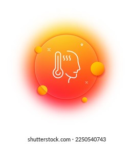 Icono de línea de la fiebre. hombre con termómetro, temperatura corporal, gripe, frío, enfermedad viral, inflamación, calor, verano, condiciones climáticas, escalofríos. Concepto de salud. Estilo de glasmorfismo. Icono de línea de vector
