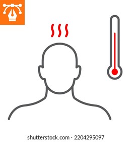 Icono de línea de fiebre, icono de estilo de contorno para sitio web o aplicación móvil, enfermedad y síntomas, icono del vector de temperatura, ilustración vectorial simple, gráficos vectoriales con trazos editables.