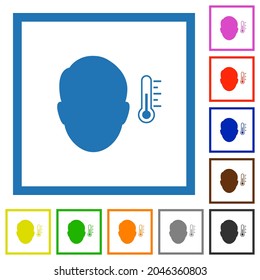 Fever measurement solid flat color icons in square frames on white background