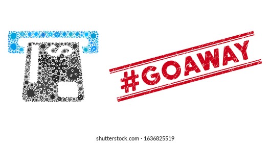 Fever mosaic payment terminal icon and red #Goaway seal stamp between double parallel lines. Mosaic vector is designed with payment terminal icon and with random contagious items.