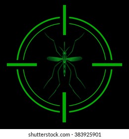 Fever mosquito species aedes aegyti in red aim isolated on black background