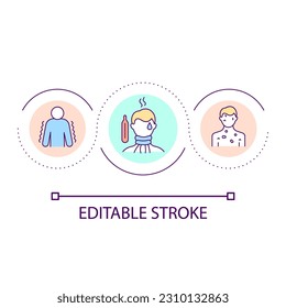 Icono de concepto de bucle de problemas de fiebre. Síntoma de enfermedades infecciosas. Paciente con imagen de línea delgada de idea abstracta de alta temperatura. Dibujo de contorno aislado. Trazo editable. Tipo de letra arial utilizado