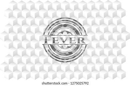 Fever realistic grey emblem with geometric cube white background