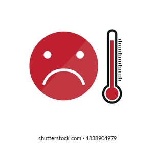 Fieber trauriges Gesicht Thermometer bei hoher Temperatur. Dünne Linie Symbol. Gesundheitswesen und medizinischer Vektor
