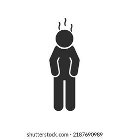 Fever, temperature. Heat stroke. Person in a bowed his head icon. Monochrome black and white symbol. Vector illustration
