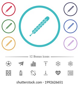 Fever thermometer flat color icons in circle shape outlines. 12 bonus icons included.