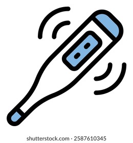 Fever Thermometer Icon Temperature Check in Flat Line Color Style.