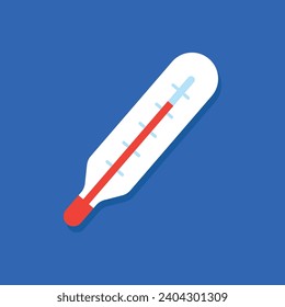 Ilustración vectorial de fiebre. Ilustración plana de colores vivos del termómetro con alta temperatura. Salud, medicina, epidemia, gripe, virus, covida.