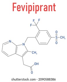 Fevipiprant asthma drug molecule. Skeletal formula.