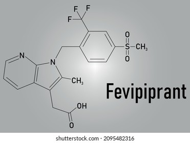 Fevipiprant asthma drug molecule. Skeletal formula.