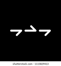 Few arrows, same direction. Linear, thin outline. White icon on black background. Inversion