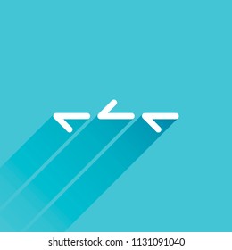 Few arrows, same direction. Linear, thin outline. Gray icon with long shadow in bottom left corner on blue background