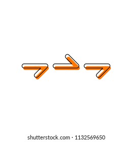 Few arrows, same direction. Linear, thin outline. Isolated icon consisting of black thin contour and orange moved filling on different layers. White background