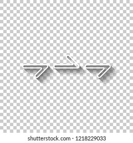 Few arrows, same direction. Linear, thin outline. White outline sign with shadow on transparent background