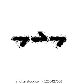 Few arrows, same direction. Linear, thin outline. Black ink with splashes on white background