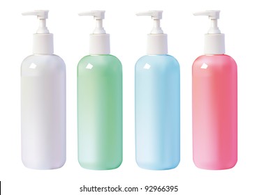 few bottles of liquid soap isolated on white