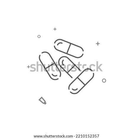 A few capsule pills simple vector line icon. Symbol, pictogram, sign isolated on white background. Editable stroke. Adjust line weight.