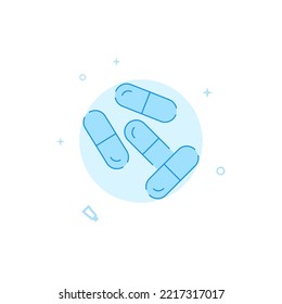 A few capsule pills vector icon. Flat illustration. Filled line style. Blue monochrome design. Editable stroke. Adjust line weight.
