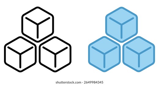 A few cubes, simple icon. Ice cubes logo or icon. Ice cube icon vector collection. silhouette and outline ice cube design. Vector illustration set on white background. 