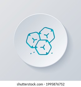 A few cubes of sugar or ice, simple icon. Cut circle with gray and blue layers. Paper style