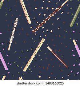 A few different korean and japanese sweets. Pocky and pepero vector  pattern.Can be used to celebrate poсky and pepero day on 11th of November