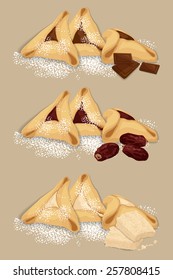 Few different tasty Hamantaschen with Chocolate, date and halva filling