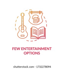 Few entertainment options red concept icon. No music events. Leisure in pub and bar. Village lifestyle disadvantage idea thin line illustration. Vector isolated outline RGB color drawing