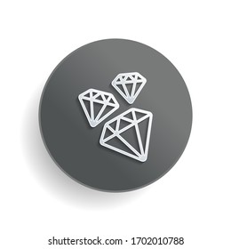 A few falling outline diamonds. White paper symbol on gray round button or badge with shadow