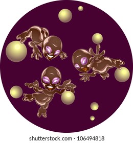 A few fun extraterrestrial beings are in space.