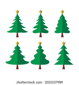 a few green christmas trees simple flat design