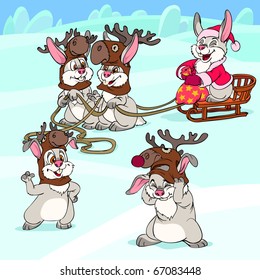 A few kits are playing Santa and deer