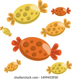 a few multi-colored candy cheese in warm shades