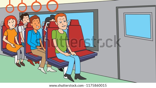 Few people sitting on a train compartment one seat\
empty free hot seat