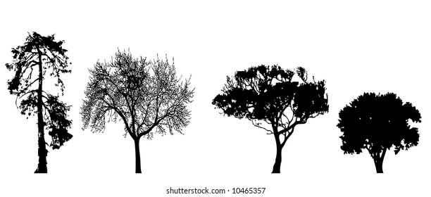 Few silhouette of tree in a row(vector, illustration )