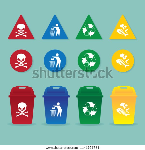 Few Types Trash Red Hazardous Blue Stock Vector (royalty Free) 1141971761