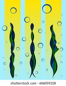 Few underwater colored plants and bubbles