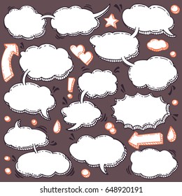 A Few Utterances Vector Speech Bubbles Set. Collection of hand drawn design elements for your blog, social network posts. Easy to make photo collage, advertisement, citation design.