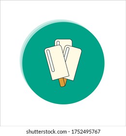 A few white ice creams on a stick in a green circle with a shadow. Flat style. Vector illustration. Popsicle