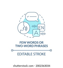 Wenige Wörter und zwei Wortgruppen Konzeptsymbol. Autismus Zeichen abstrakte Idee dünne Linie Illustration. Mündliche Schwierigkeiten. Schlechte Sprachkenntnisse. Vektorgrafik einzeln auf Umrissfarben. Bearbeitbarer Hub