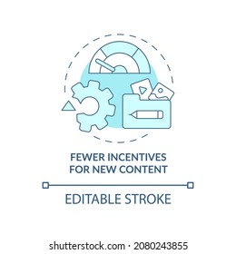 Fewer incentives for new content blue concept icon. Online piracy abstract idea thin line illustration. Remove motivation for creative activity. Vector isolated outline color drawing. Editable stroke