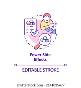 Fewer side effects concept icon. Clinical trials advantage for participant abstract idea thin line illustration. Isolated outline drawing. Editable stroke. Arial, Myriad Pro-Bold fonts used