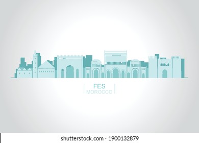 Fez City Morocco Vector Flat Art Icons, Banner