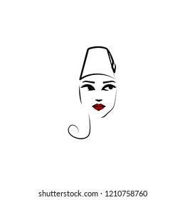 fez hat, girl icon. Element of beautiful girl in a hat icon for mobile concept and web apps. Thin lin fez hat, girl icon can be used for web and mobile