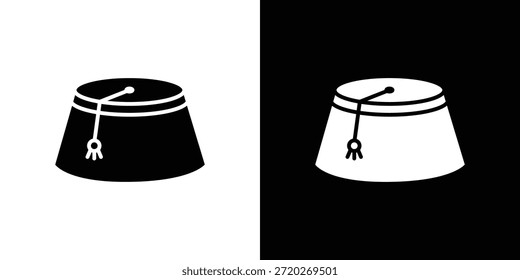 Icono de sombrero de Fez. Icono de diseño plano simple en blanco y negro