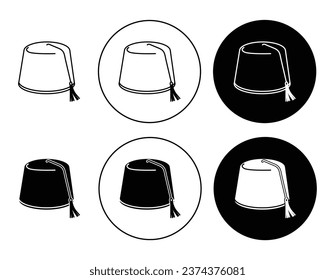 Fez hat icon set in black filled and outlined style. Morocco tarboosh turkish cap vector symbol. Lebanon lebanese hat vector sign for ui designs.